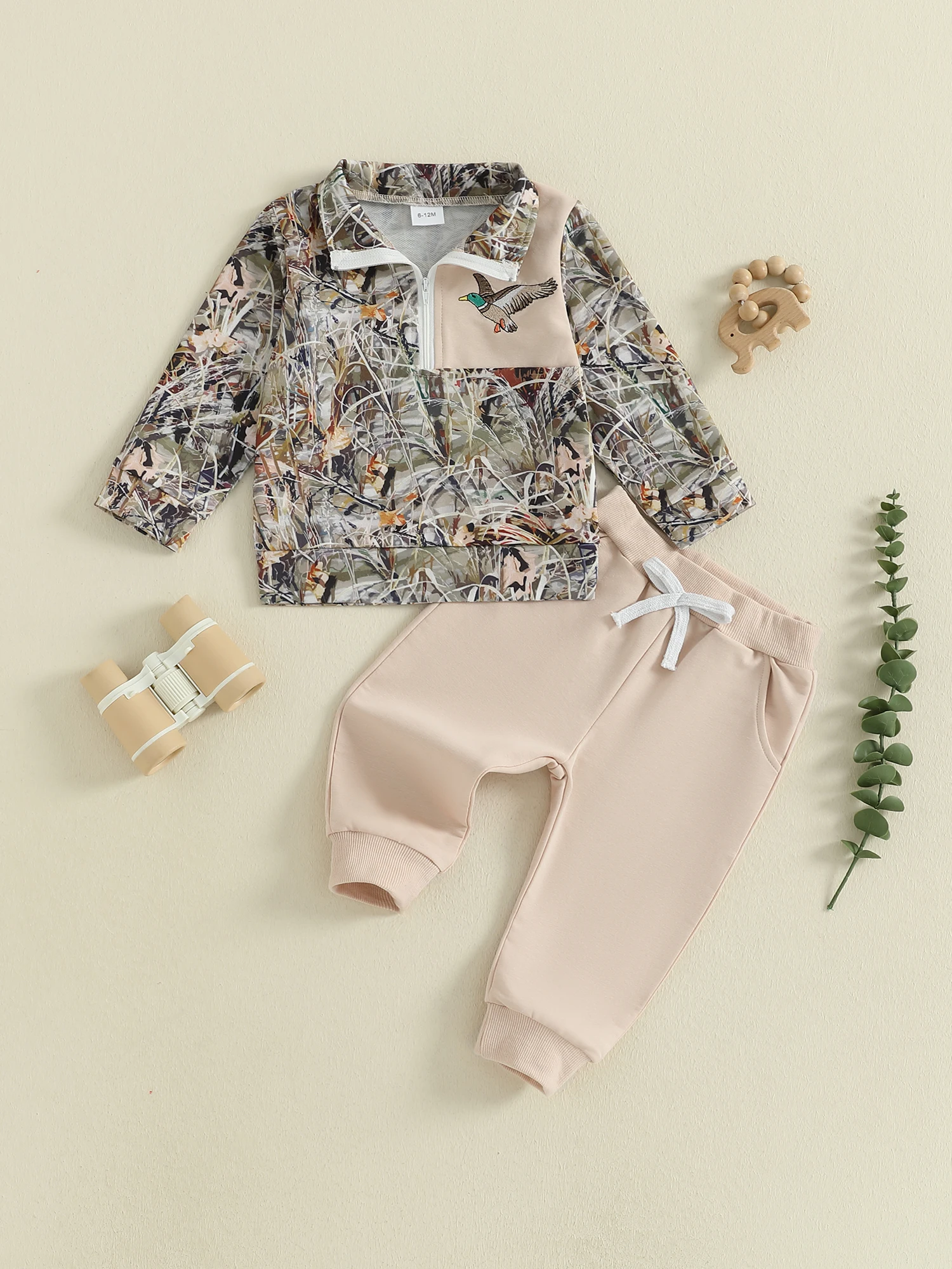 

Зимняя одежда для маленьких мальчиков, флисовая куртка с капюшоном, камуфляжные штаны с завязками на талии, комплект из 2 предметов для холодной погоды