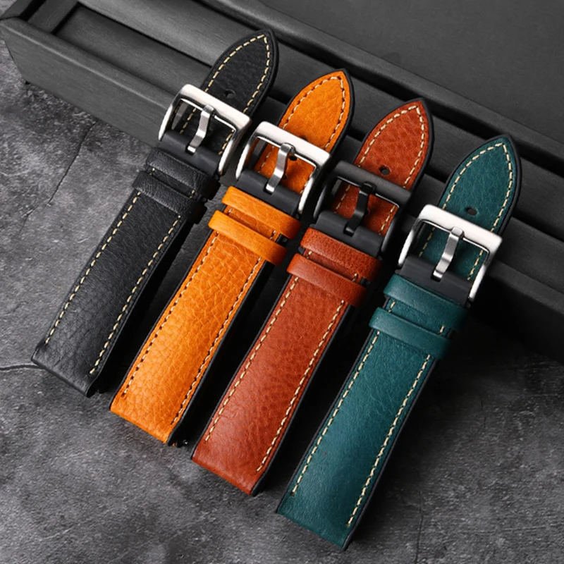 18mm 19mm 20mm 21mm 22mm Italian Leather belt Silicone Bottom Watch Strap Waterproof Rubber wristband Bracelet for Omega Seiko