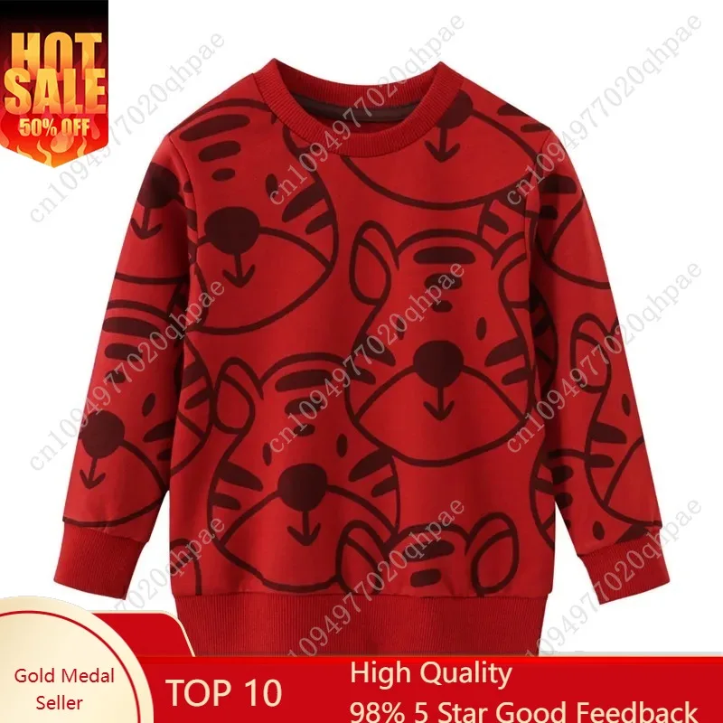 

Jumping Meters 2-7T Tiger Print Boys Sweatshirts Autumn Spring Kids Hooded Children's Top Baby Clothes Sport Shirts