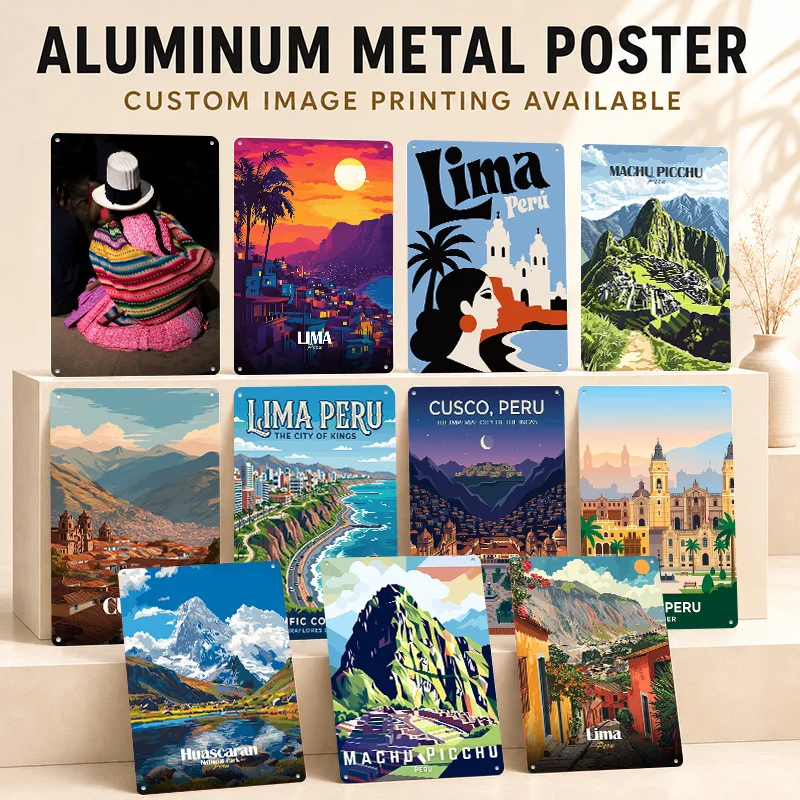 Peru Textured Posters Personalized Aluminum Metal Sign Urban Landmark Design Wall Art For Study Lounge Or Geography Enthusiasts