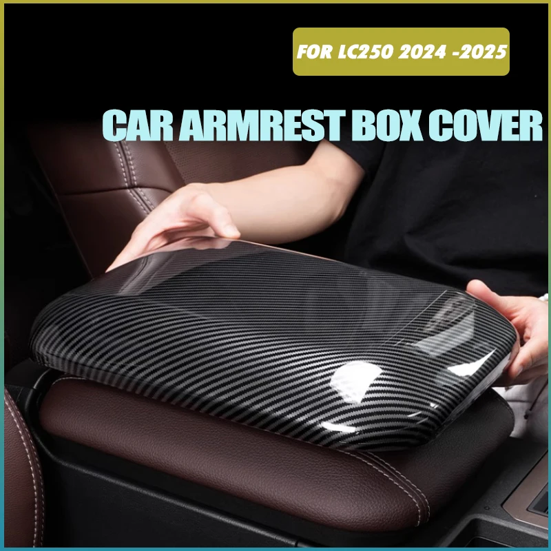 Car Armrest Box Protective Cover Fit for Toyota Prado LC250 2024-2025 Auto ABS Carbon Fiber Pattern Armrest Box Decorative Cover