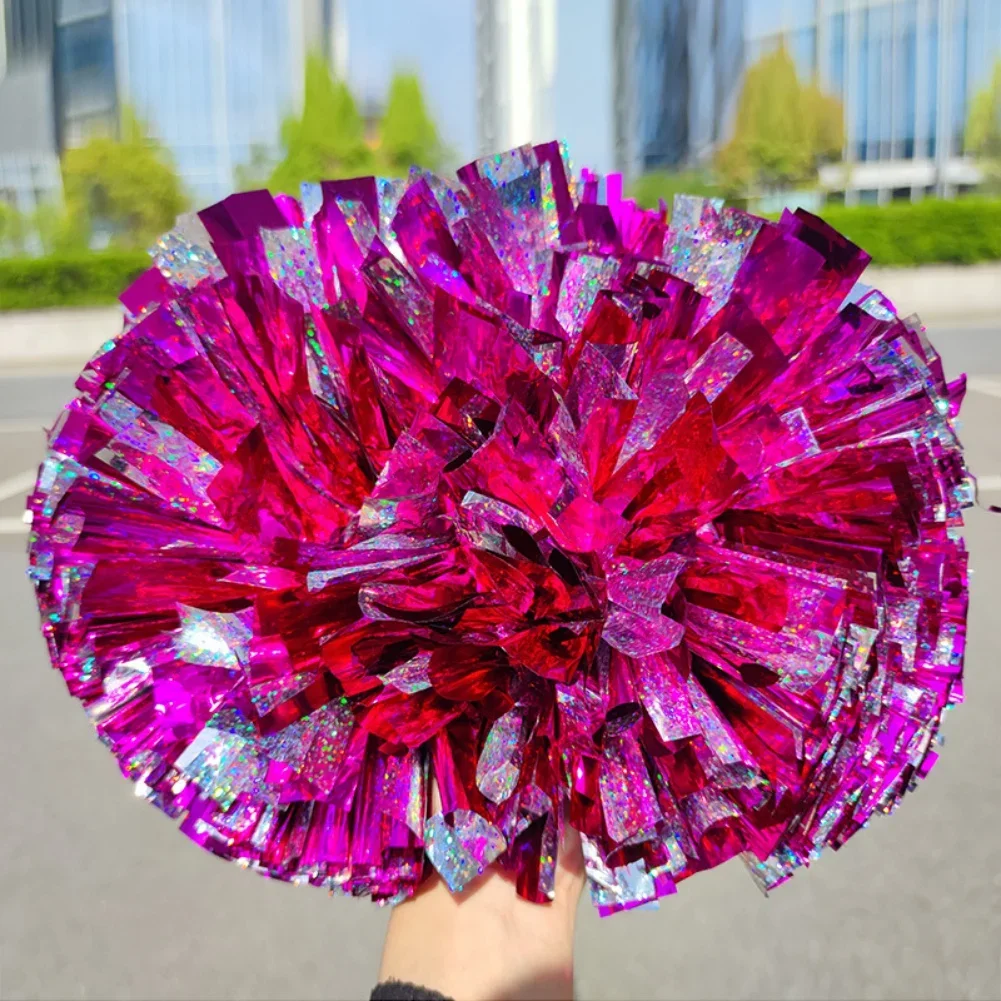 1 pc meninas festa de dança clube de futebol mão flor aeróbica bolas de alegria cheerleading pom poms arco-íris metálico streamer pompons