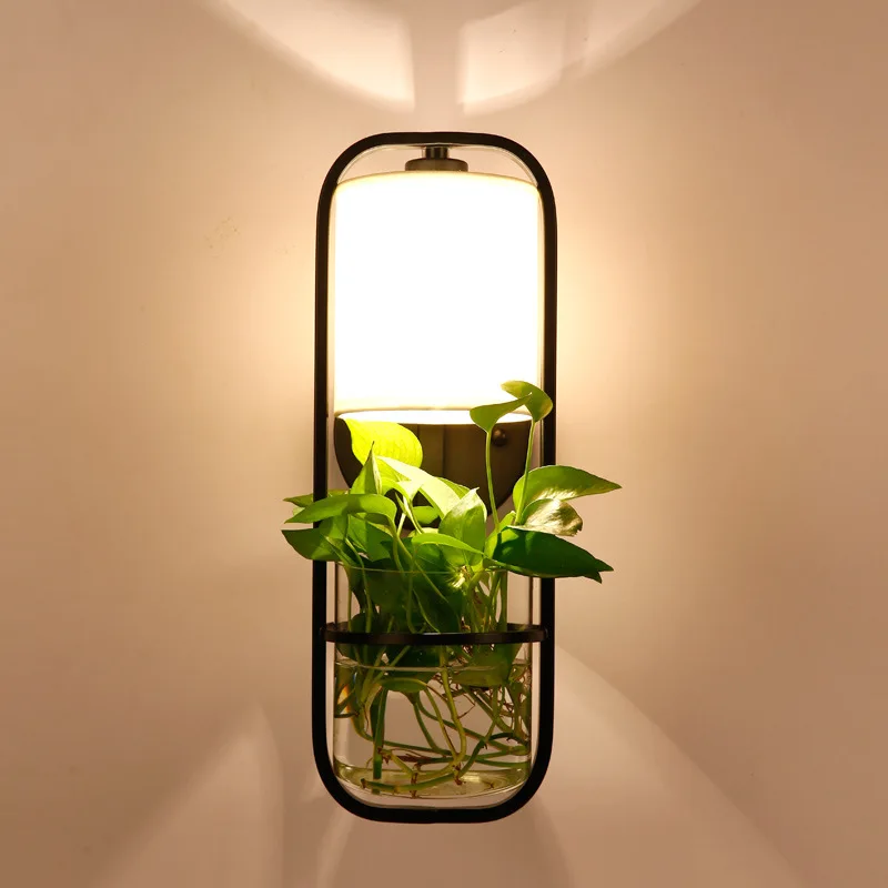 

Plant Light Wrought Iron Glass Wall Lamp Modern Creative living Room Dining Room Bar Aisle Bedroom Bedside Decorative Lighting