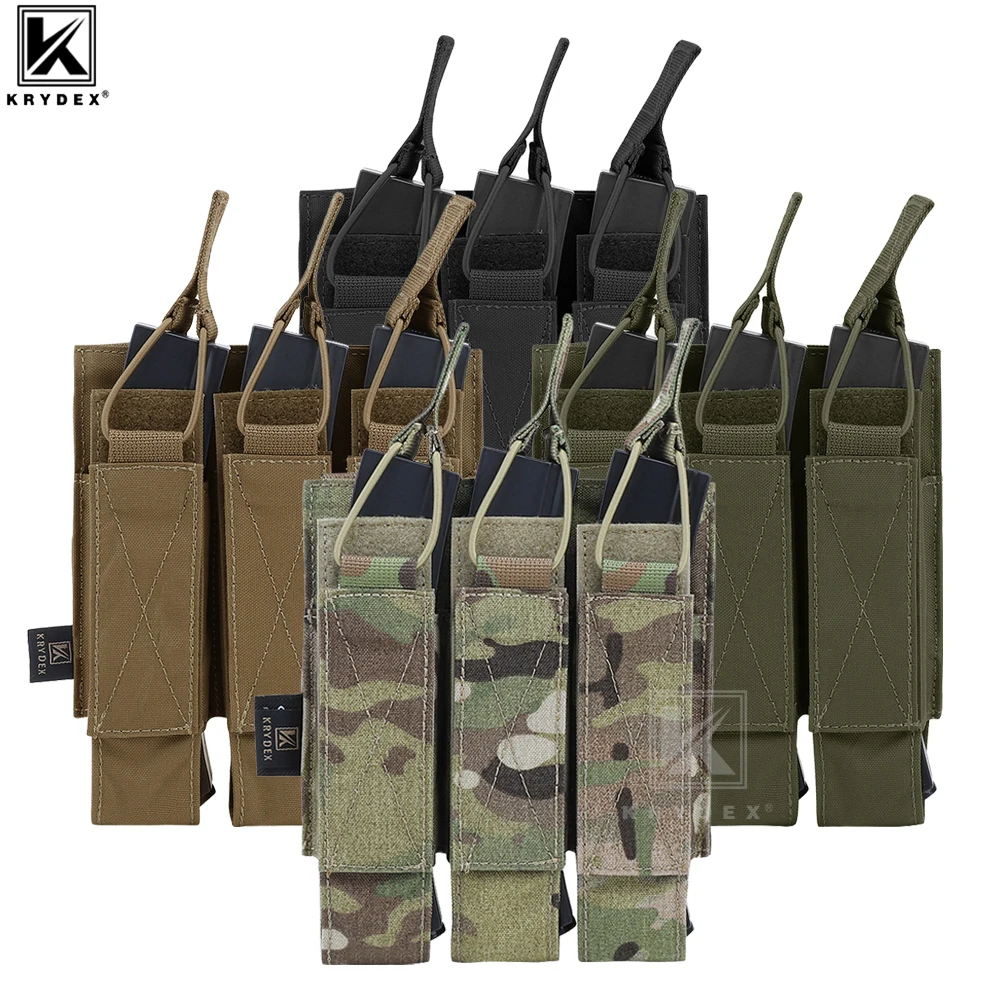 KRYDEX MP5 MP7 KRISS Triple Magazine Pouch Tactical Modular MOLLE Triple Open Top SMG Mag Pouch Carrier For Airsoft Hunting Gear