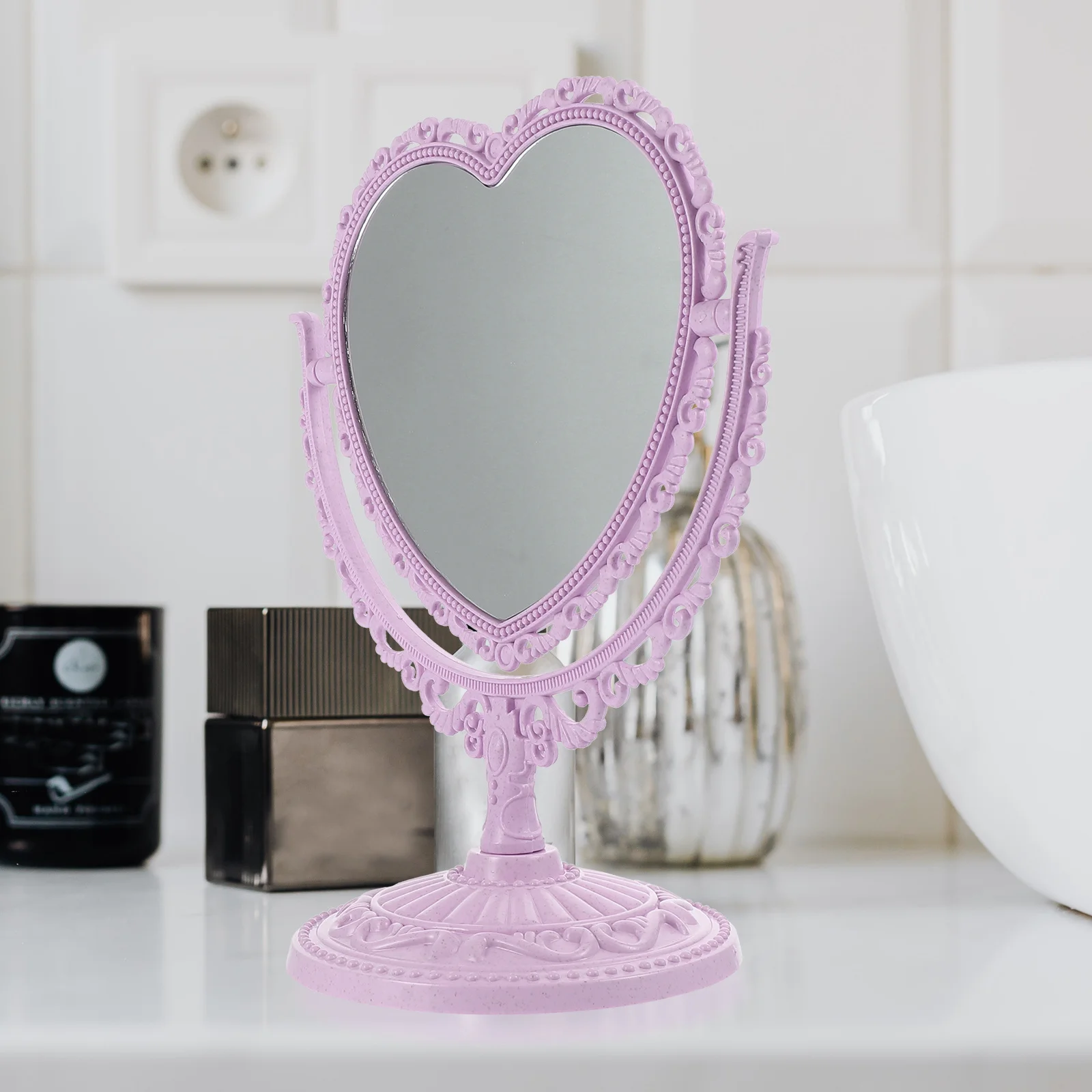 2 قطعة مرآة ماكياج مزدوجة الجانب مرآة سطح المكتب على شكل قلب لغرفة النوم طاولة الغرور تصميم أنيق هدية #1