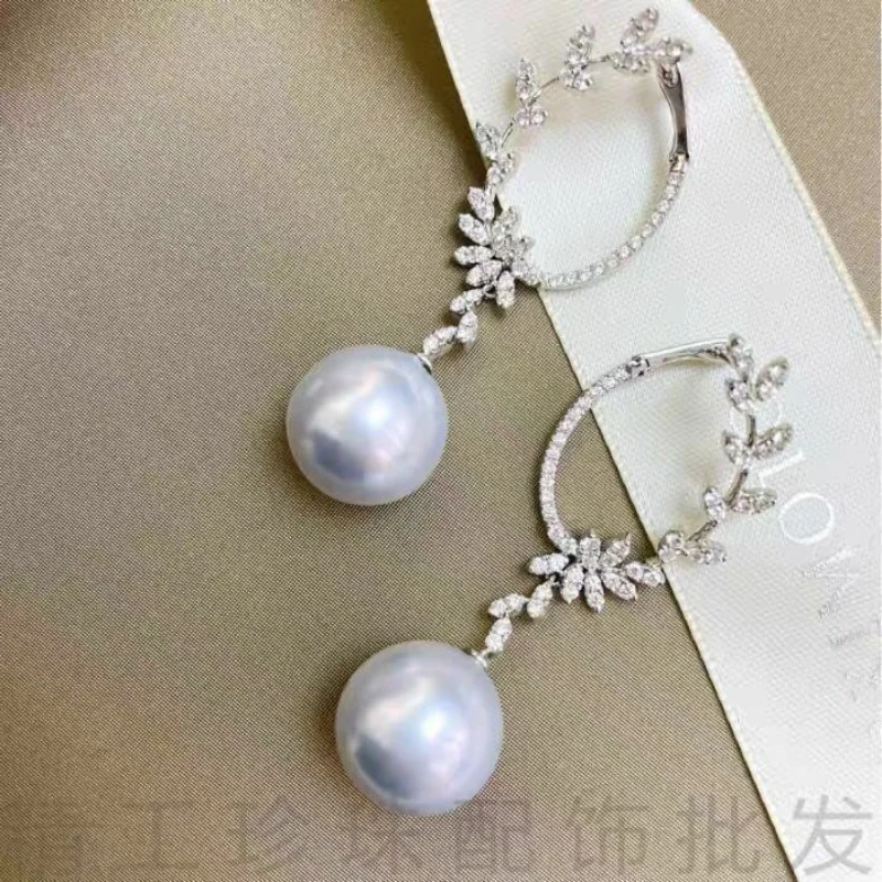 ELEGANT 10-11MM SOUTH SEA ROUND WHITE PEARL EARRING 925S  earring  earrings dangle  earrings for women