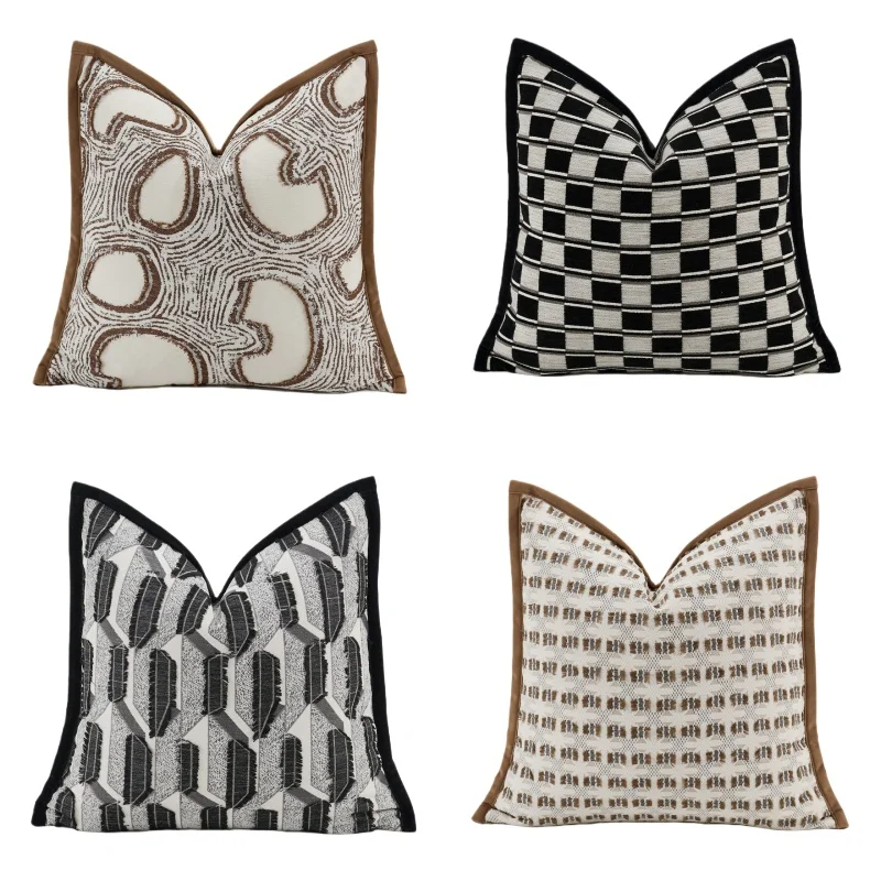 Luxury Gometric Jacquard Pillows Soft Chenille Cushion Case Modern Square Decorative Pillow Cover For Sofa Chair Home Decoration