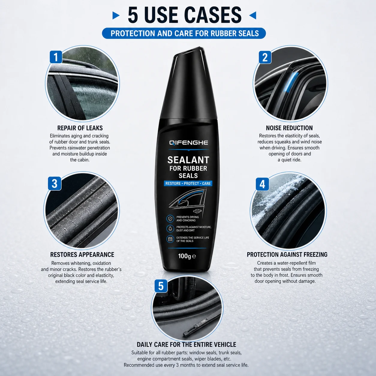 100g Car Rubber Seal Conditioner, Restore Elasticity, Anti‑Aging Prevent Cracking for Door Window Trunk Rubber Seals