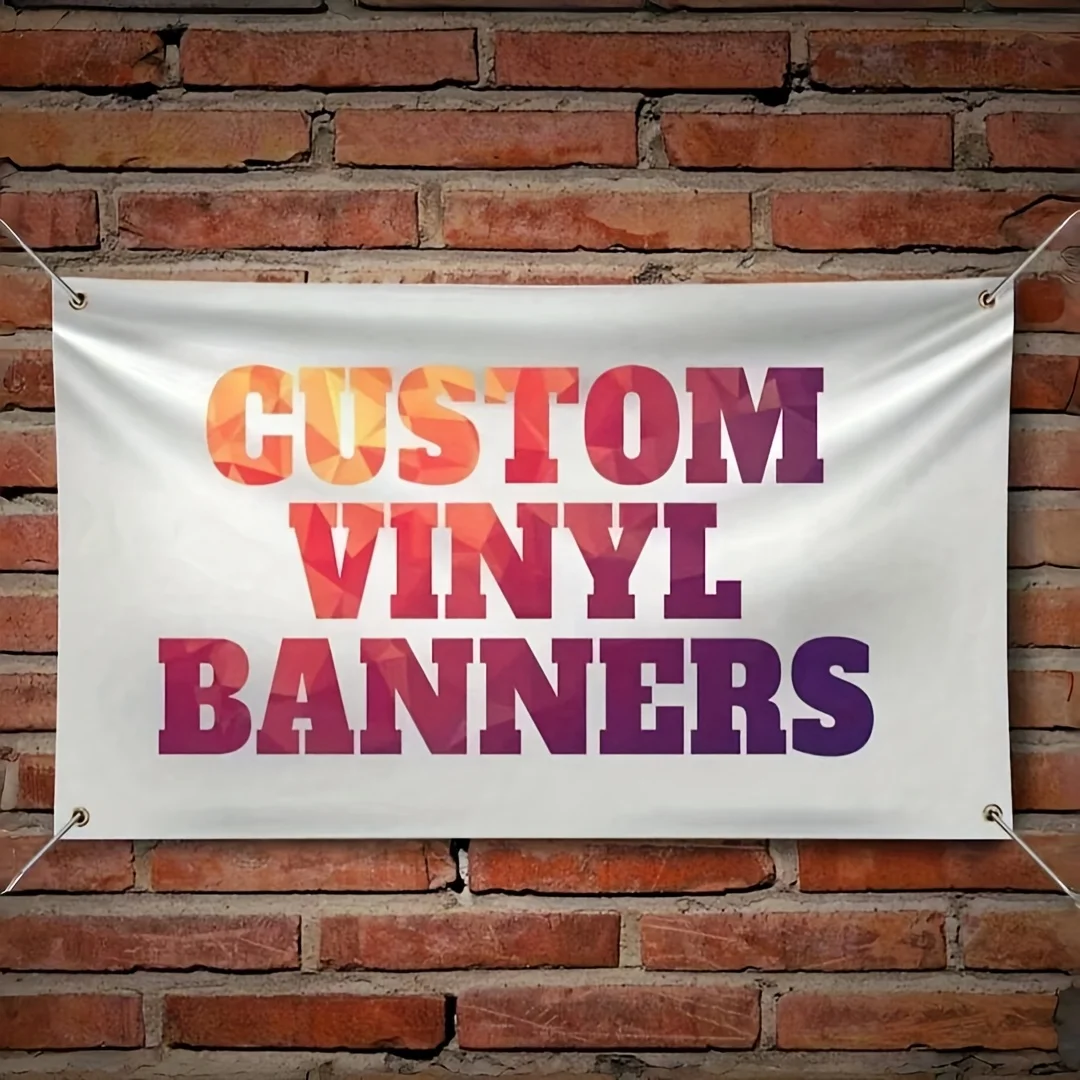 Pancarta de Lona Personalizada con tu Diseño, Fondo con Imagen o Texto Personalizado, Incluye 4 Agujeros Metálicos Redondos, Let