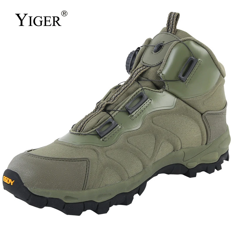 YIGER Men\'s Outdoor Boots Mountaineering Shoes Knob Auto Buckle Lace Up Tactical Boots Lightweight Quick Response Combat Boots