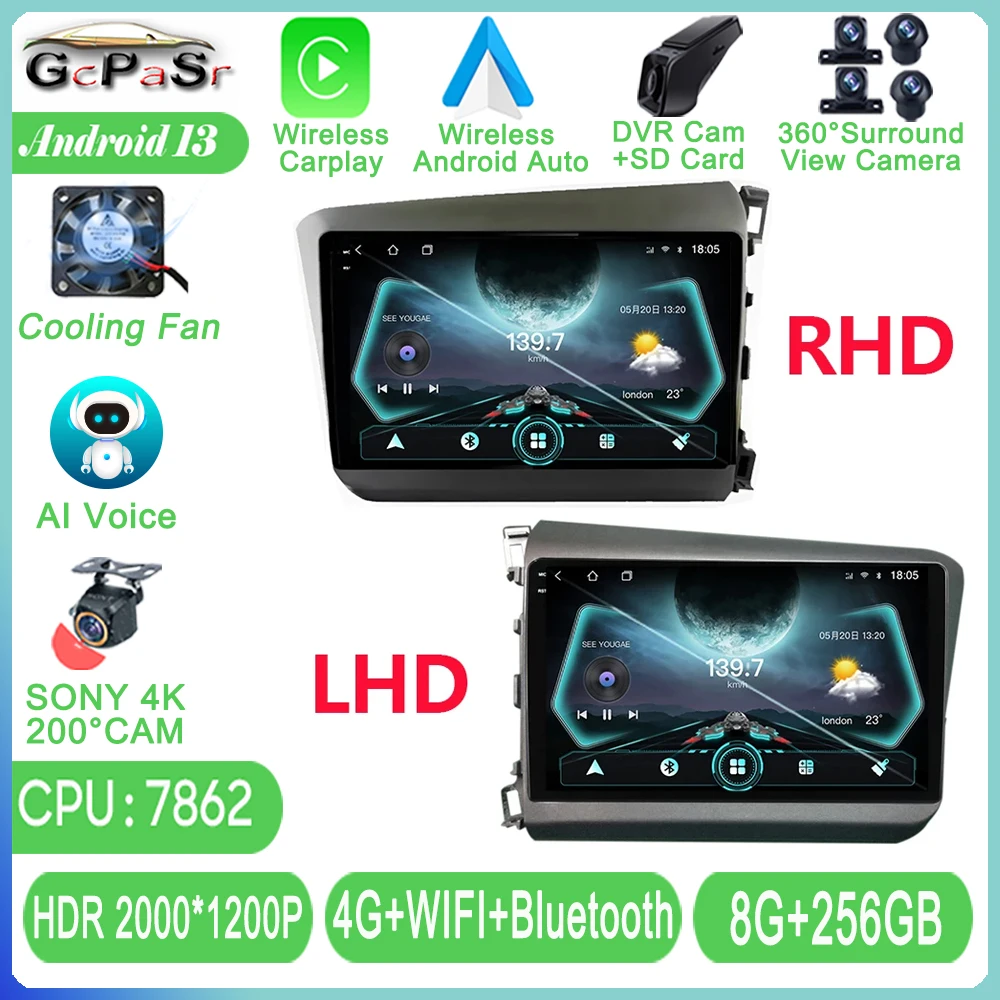 

Android Radio For Honda Civic 2012 2013 2014 2015 Car Stereo Wireless Carplay GPS Navigation Multimedia Player WIFI BT No 2din