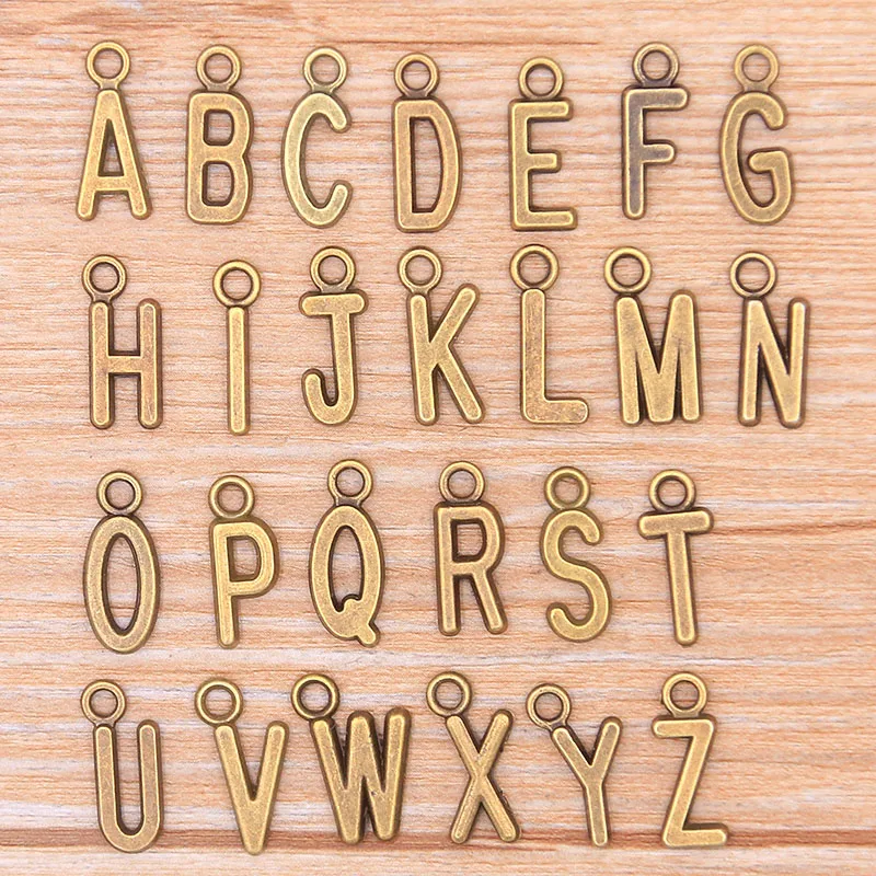 26Pcs 7X17MM Antique Bronze Metal Zinc Alloy English Letter A-Z Charms Fit Jewelry Pendant DIY Necklaces Bracelets Bags Makings