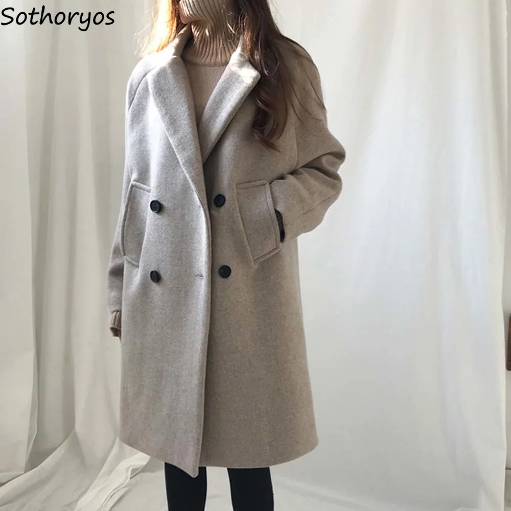 

Trench Women Double Breasted Winter Long Style Casual All-match Outerwear Wide-waist Female Korean Fashion Popular Coats Leisure