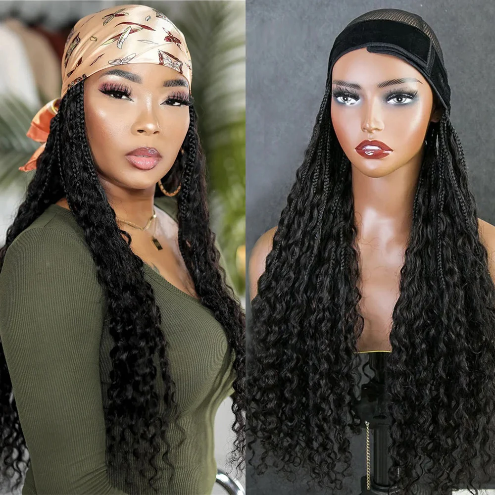 Grab & Go Human Hair Braid Band Wigs Braidsband With Curl Ends Boho Braid Band Wig Braids Around the Eers Natural Color 20 Inch