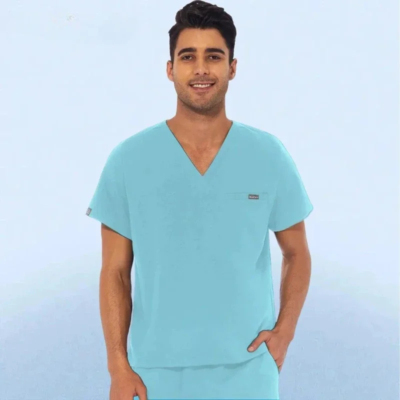 Short Sleeve Scrubs Tops Plus Size Medical Uniforms Women Nursing Clothes V Neck Mens Scrub Shirt Doctor Workwear Vet Pure Color