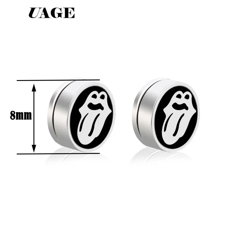 UAGE  Mens Earring Set Stainless Steel Circle Magnetic Clip Stud Earrings Magnet Fake Plugs No Piercing Clip On Unisex Jewelry