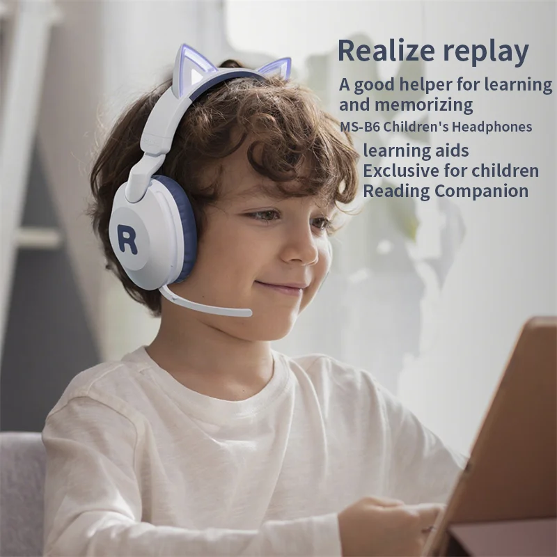 

Children's Headphone Bluetooth Wired Connection Rechargeable Voice Amplification Technique Recitation Mode Light Effect Earphone