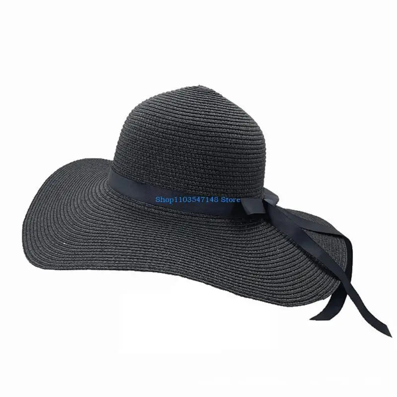 P88B Damen-Sonnenstrohhut mit breiter Krempe, Sommerhut, faltbarer Schlapphut für Damen
