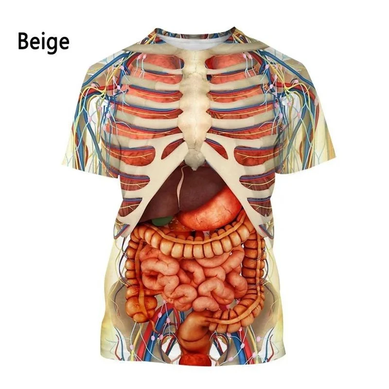 Internal Organs Graphic T-shirt Unisex Crewneck Short Sleeve Personality T Shirt 3D Print Bone Men Women Clothing Fashion Tee