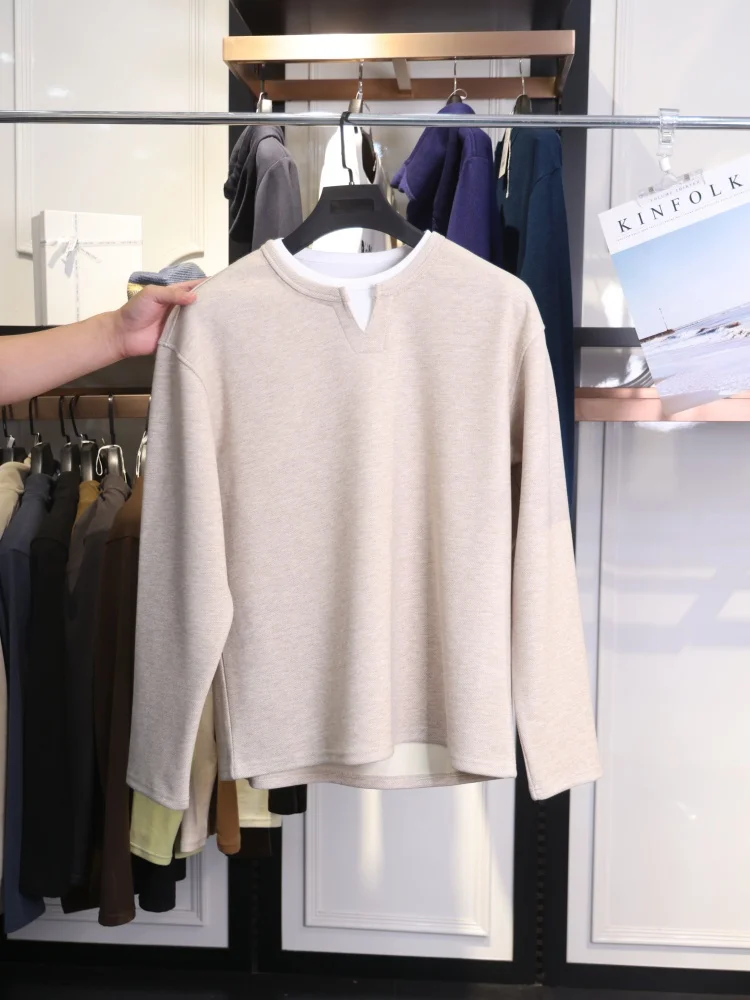 

Douxia 2023, весенне-осенний мужской модный удобный, приятный для кожи лоскутный свитшот из полиэфирного волокна, длинный свеч с V-образным вырезом...