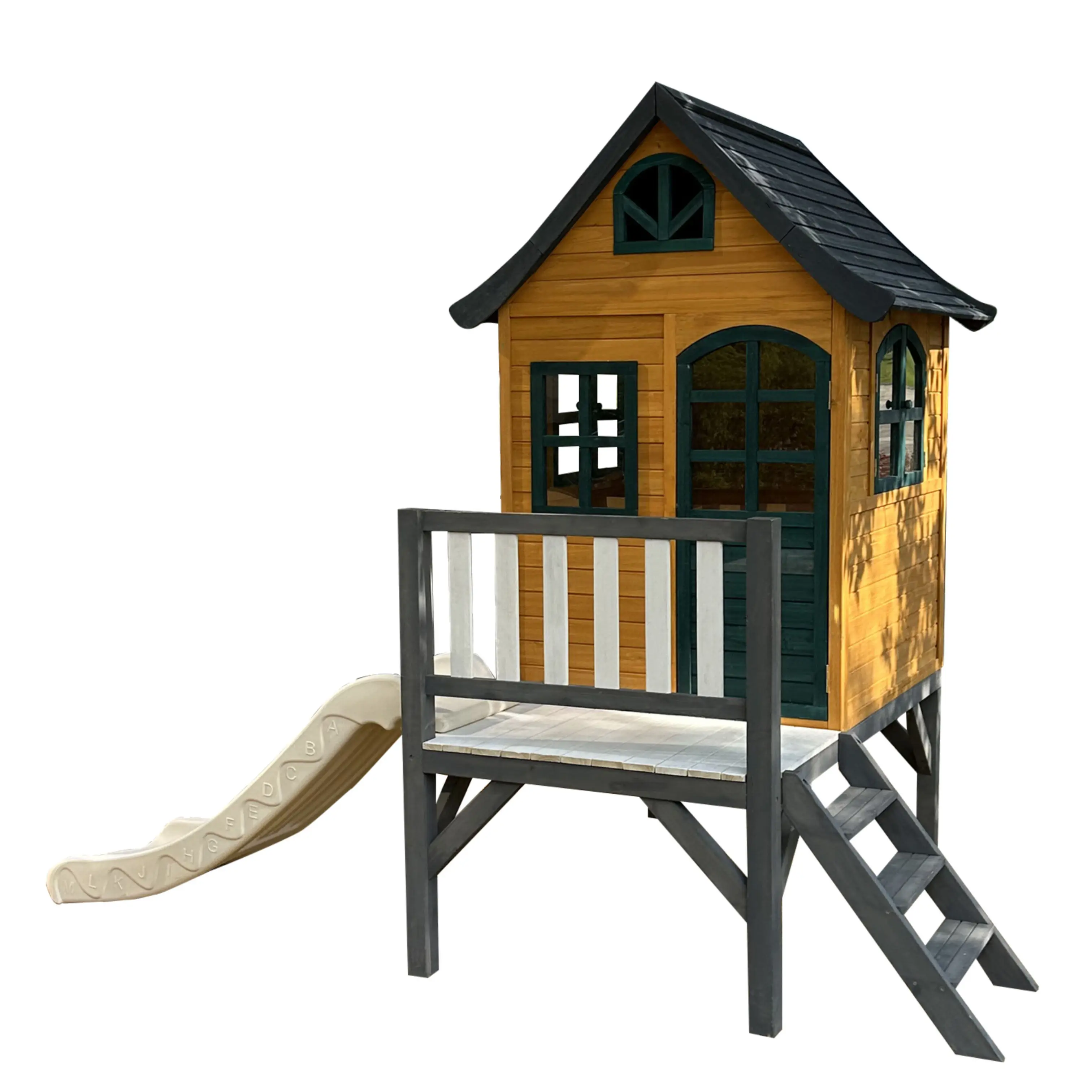 Outdoor large slide kids wooden playhouse climbing treehouse tent house kindergarten toy pink amusement park