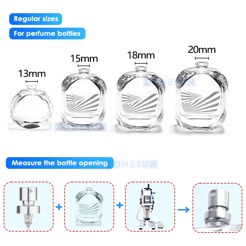 

ZONESUN Perfume Crimping Machine Capper Sprayer Cap Sealing Machine Spray Crimper Scent Frangrance Packaging Equipment ZS-YG08