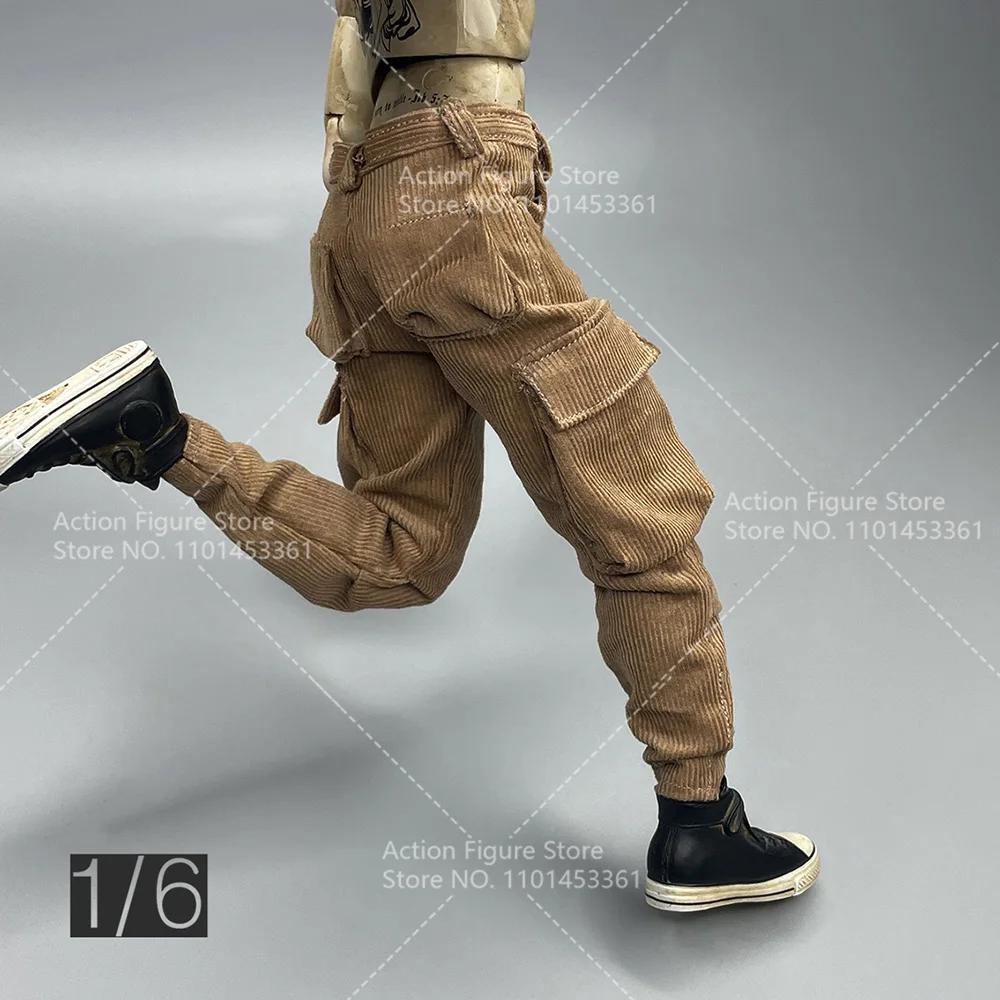 1/6 Male Soldier American Retro Corduroy Overalls Casual Pants Multi-pocket Loose Leg Pants for 12 inches Action Figure Model