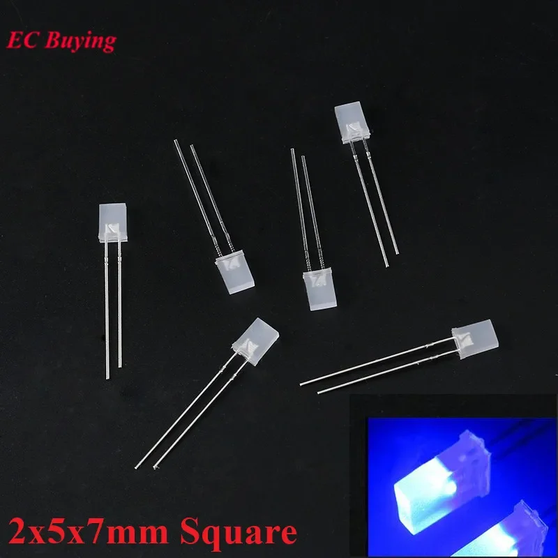 10-100 sztuk kwadratowych ultra jasnych diod LED 2*3*4mm 2*5*7mm przezroczysta lampa z diodami rozproszonymi światłem 2x3x4mm niebieski czerwony żółty biały — zdjęcie 2