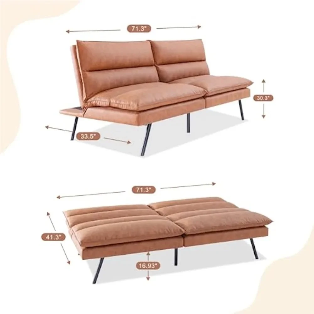 Convertible, Faux Leather, Futon Couch,Loveseat, Memory Foam Sleeper Sofa,Adjustable Backrests for Compact Spaces