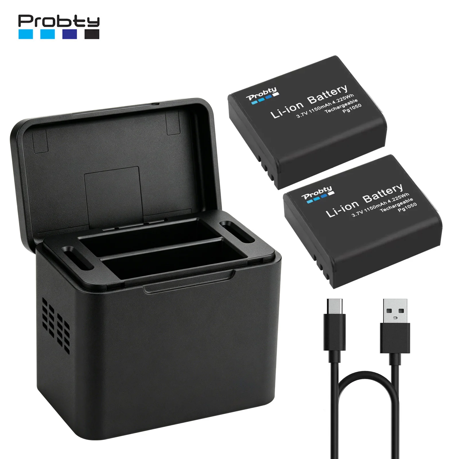 1150mAh PG1050 Battery + USB-C Charging Case for AKASO EK7000/Brave 4/V50X/Apexcam/COOAU/Dragon Touch/Crosstour/Campark/APEMAN
