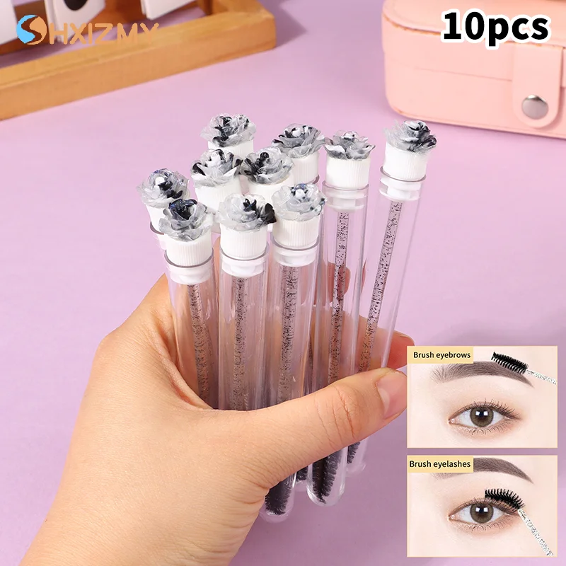 10pcs หมึก Camellia Eyebrow แปรงหลอดแปรงขนตาแบบใช้แล้วทิ้งแปรงขนตาแบบใช้ซ้ําได้เปลี่ยนได้ป้องกันฝุ่นแต่งหน้าชุด