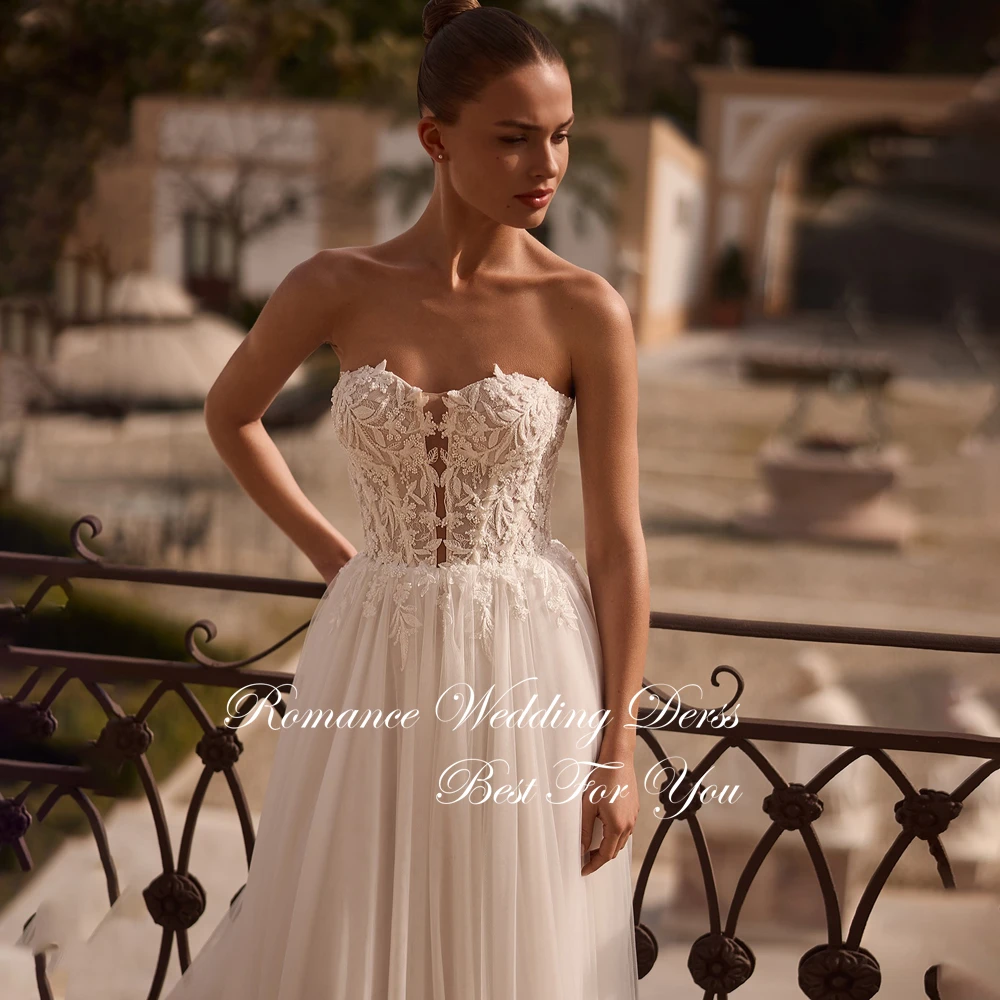 Nowoczesne koronkowe suknie ślubne bez ramiączek, plisowane, w kształcie litery A, damskie, 2025, bez pleców, bez rękawów, tiulowe suknie ślubne, Vestidos De Novia, szyte na miarę