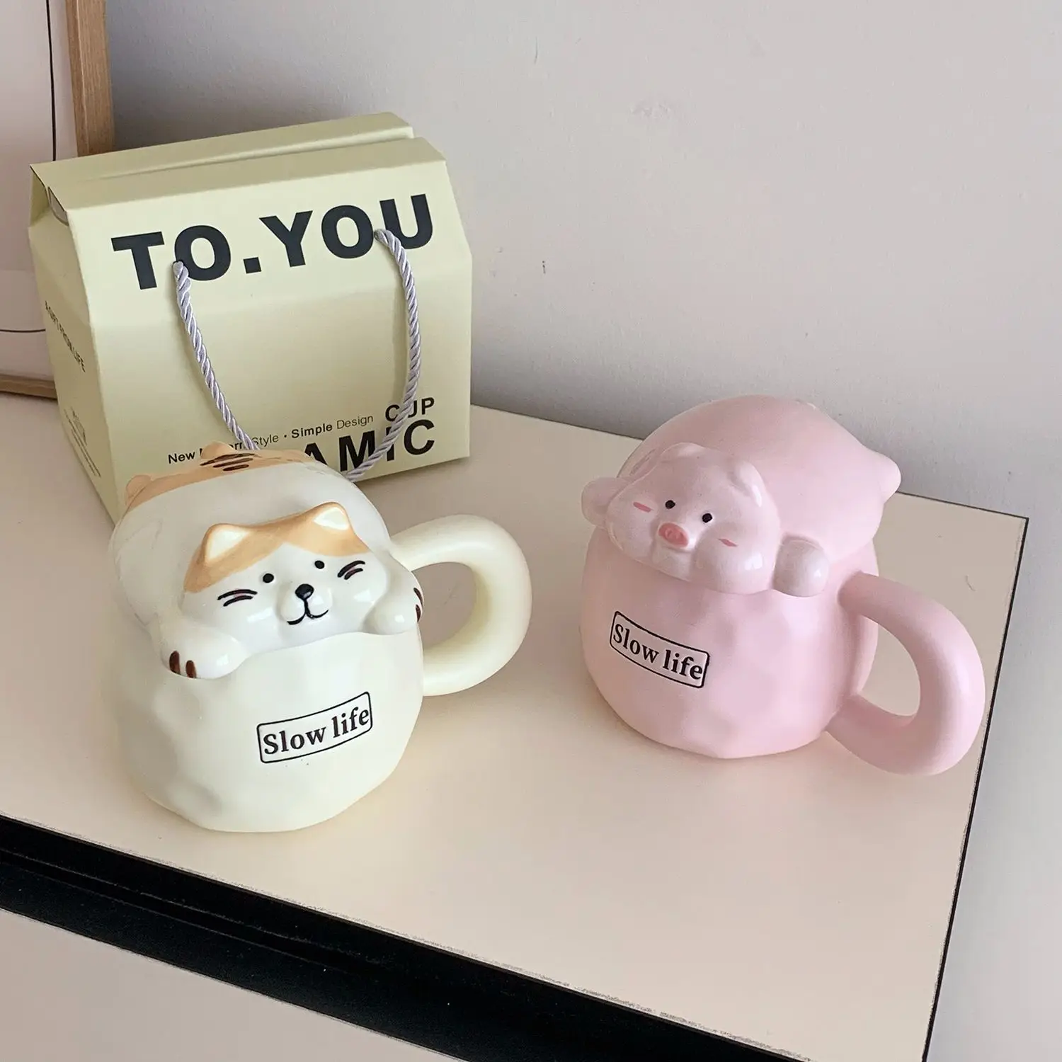 Cute Cup Cartoon Pig Ceramic Water Cup Girl's Mark Cup Children's Gift Best Friend's Birthday With gift box Drinkware