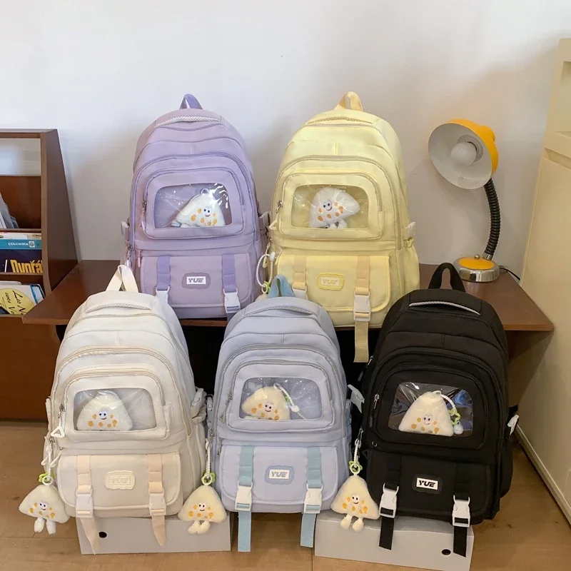 Sac à dos esthétique avec pendentif pour filles, sacs d'école mignons, sac à dos Kawaii de style coréen, sac de livre pour jeunes femmes, 2024