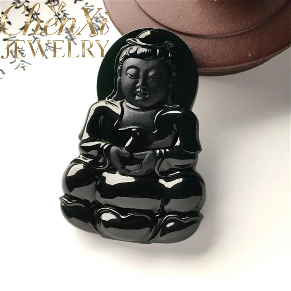 

Natural Hetian Black Jade Lotus-Temple-Virgin-Essence Pendant Luxury Quality Fashion Fine Jewelry Amulets And Mascots Exquisite