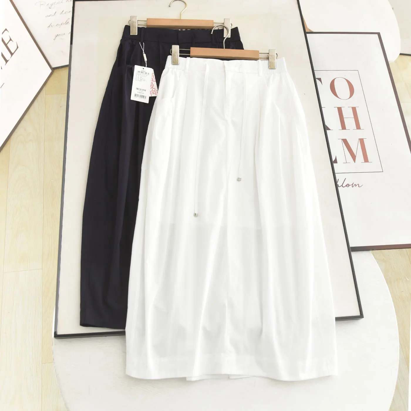 High Waist Drawstring Casual Straight Cut Split Midi Skirt for Women Summer 2026 Minimalist Style Elegant Versatile Half-length