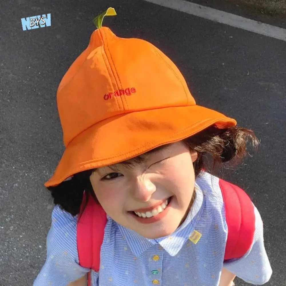 

Quick-dry Orange Fisherman Hat Cool Cotton Creative Orange Bucket Cap UV Protection Sunscreen Embroidered Letter Sun Hat Camping