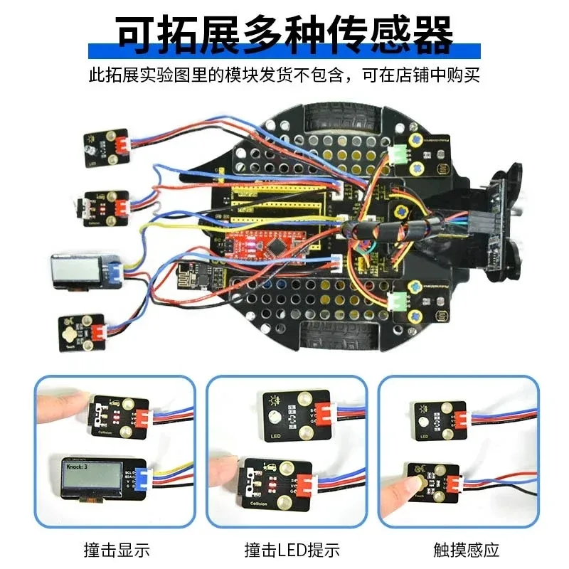 Robot de programación gráfica Scratch, juguete STEM con seguimiento/evite diseño morphable, Compatible con Arduino/bloque