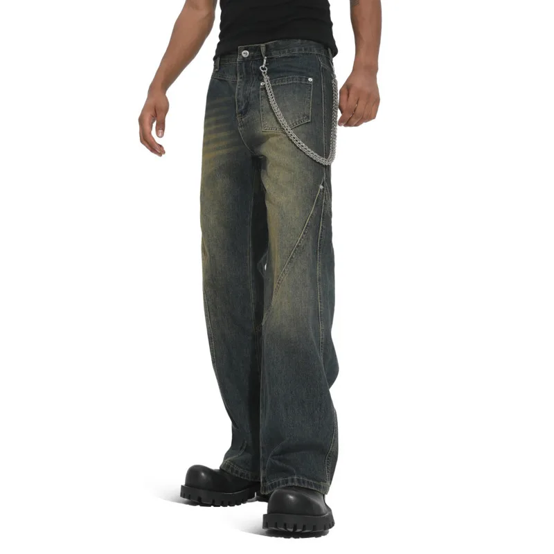 Мужские джинсы Four Seasons высокого класса в американском стиле ретро, винтажные, для похудения, прямые, универсальные, простые, джинсы с микроподтяжками