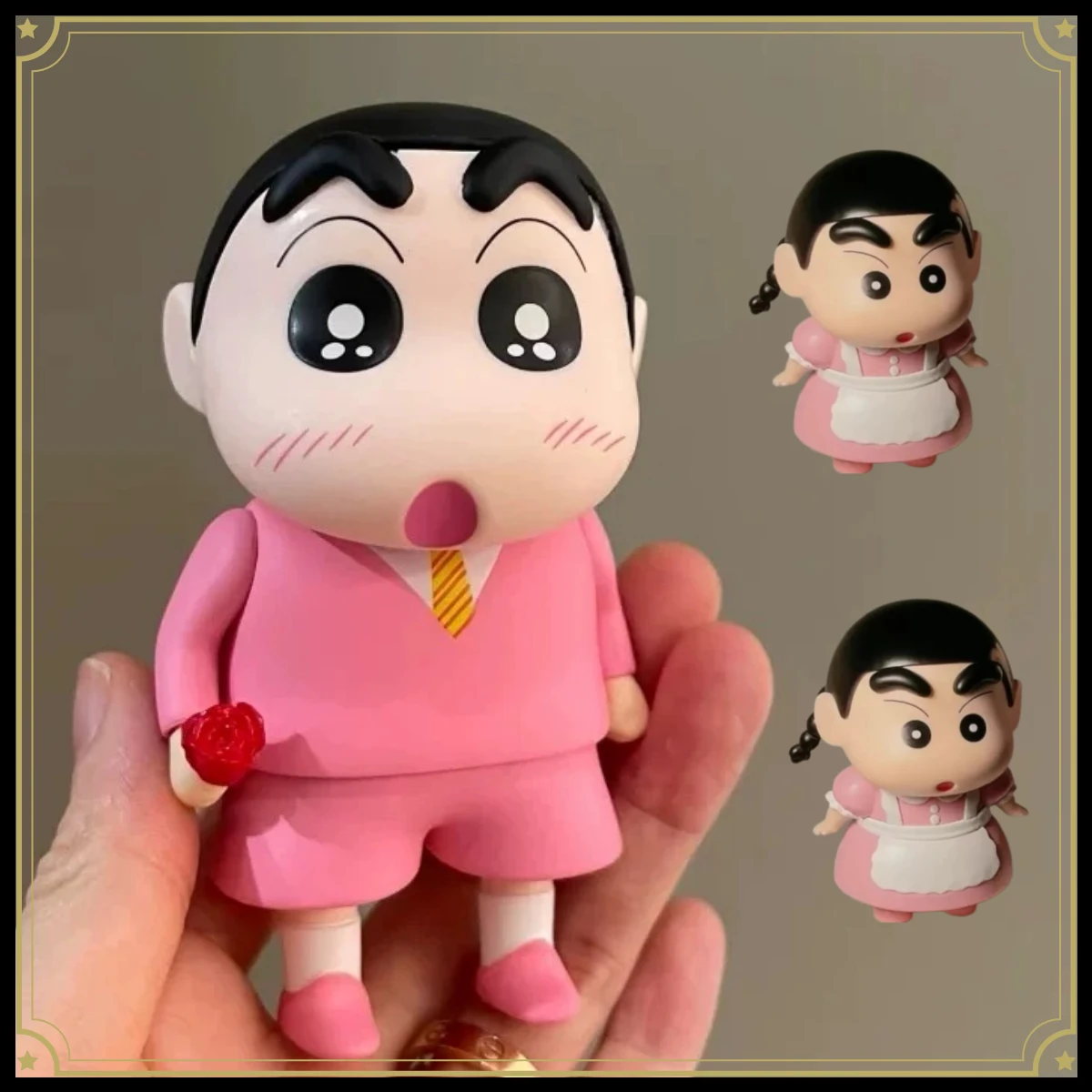 

10cm Crayon Shin-chan Cute Rose Maid Figure 2pcs, Cartoon Anime Ornaments for Desktop & Car, Trendy Toys Gift for Girls