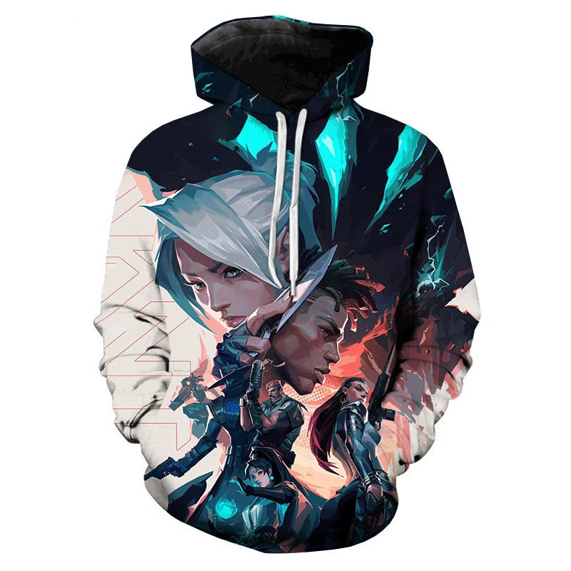 Pop 3D Valorant Printed Hoodies For Men Fashion Shooting Game Graphic Hoodie Kids Streetwear Hooded Sweatshirts Women Pullovers