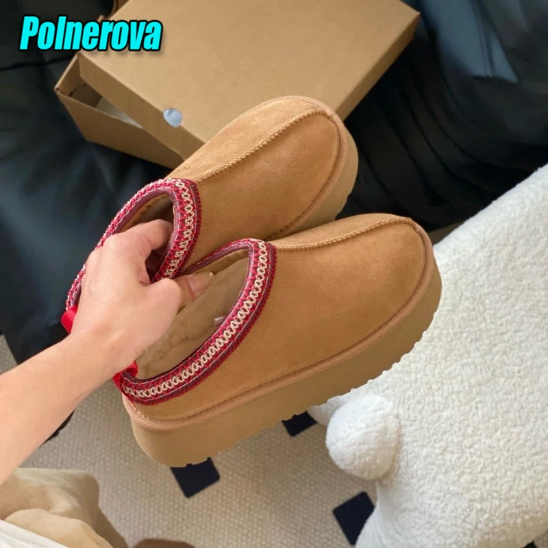 Winter New Thick Bottom Snow Boots for Women Warm Plush Platform Half Slippers Brand Designer Outdoor Walking Flat Casual Shoes