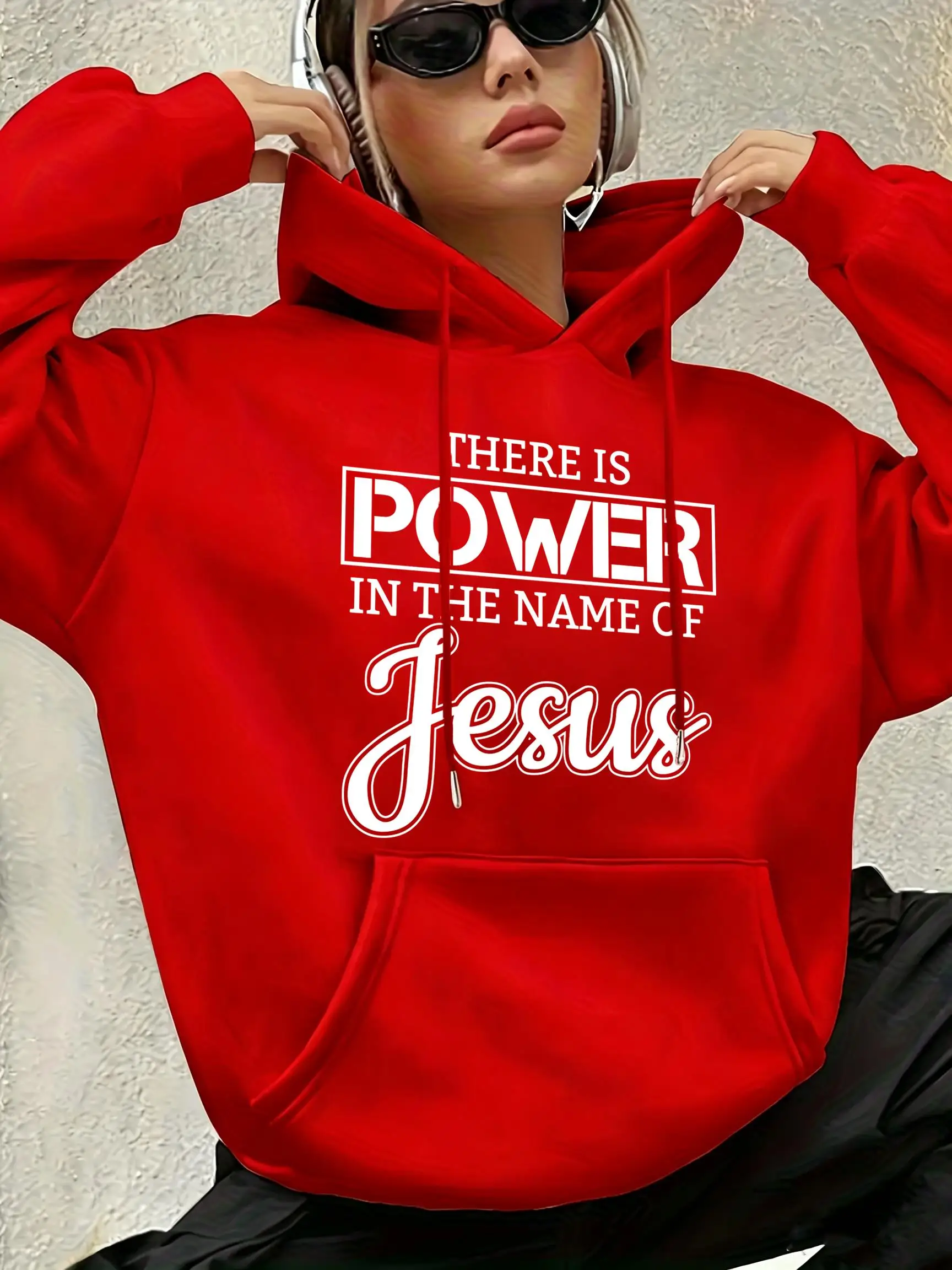 There Is Power Jesus Printing Womens Hoodies Korean Loose Hoody Fleece Pocket Unisex Clothing Autumn Casual Female Sportswear
