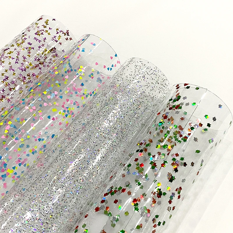 Customized wholesale soft pvc sequin film for bags, shoe materials and pencil cases, waterproof PVC transparent film 30*135CM