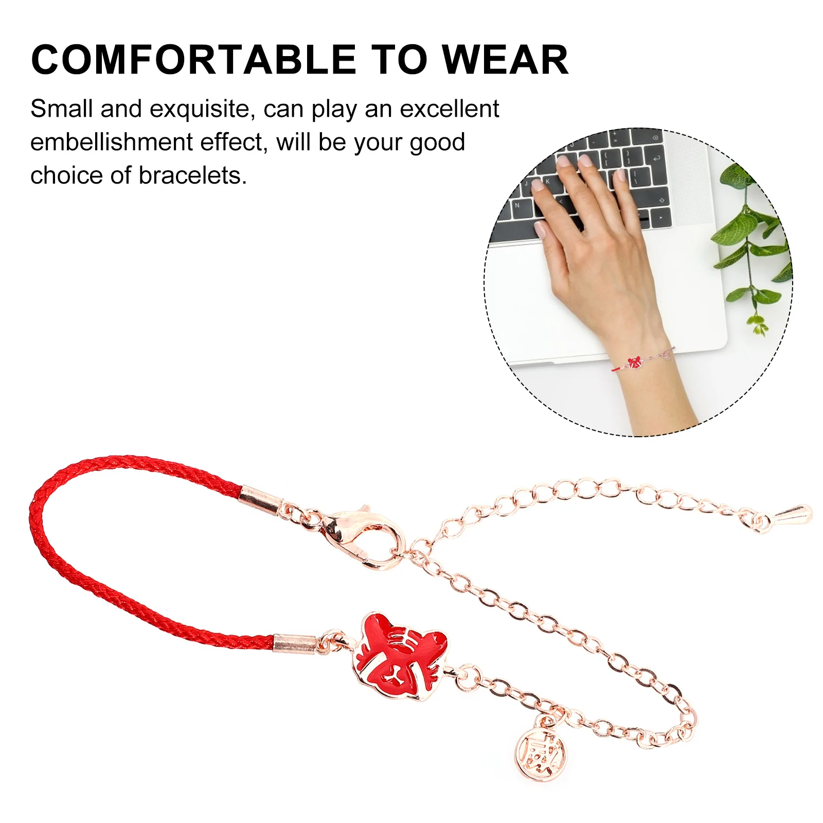 

1Pcs Adorable Alloy Polyester Tiger Bracelet Small Delicate Red Rope Wrist Chain Spring Festival Present Party Gift