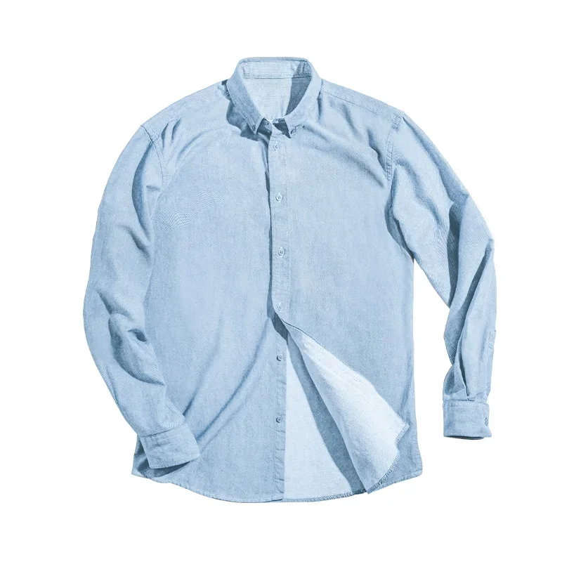 Maden Vintage Brushed Long-sleeve Shirts for Men Light Blue Cotton Turn-down Collar Oxford Shirt Male Casual Outerwear Shirts