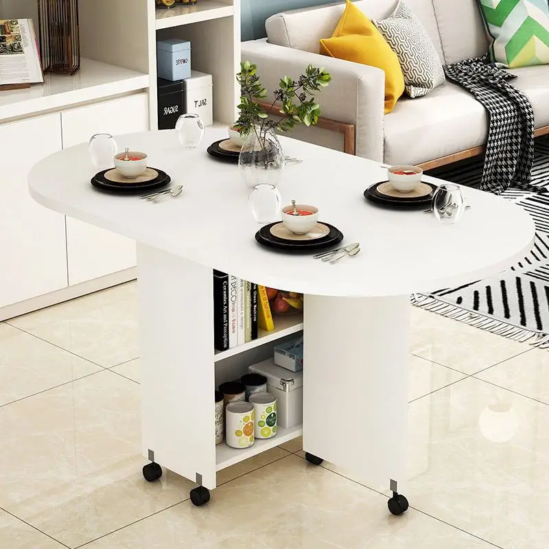 

Round folding dining table Small apartment household removable rectangular simple multi-functional dining table with wheels