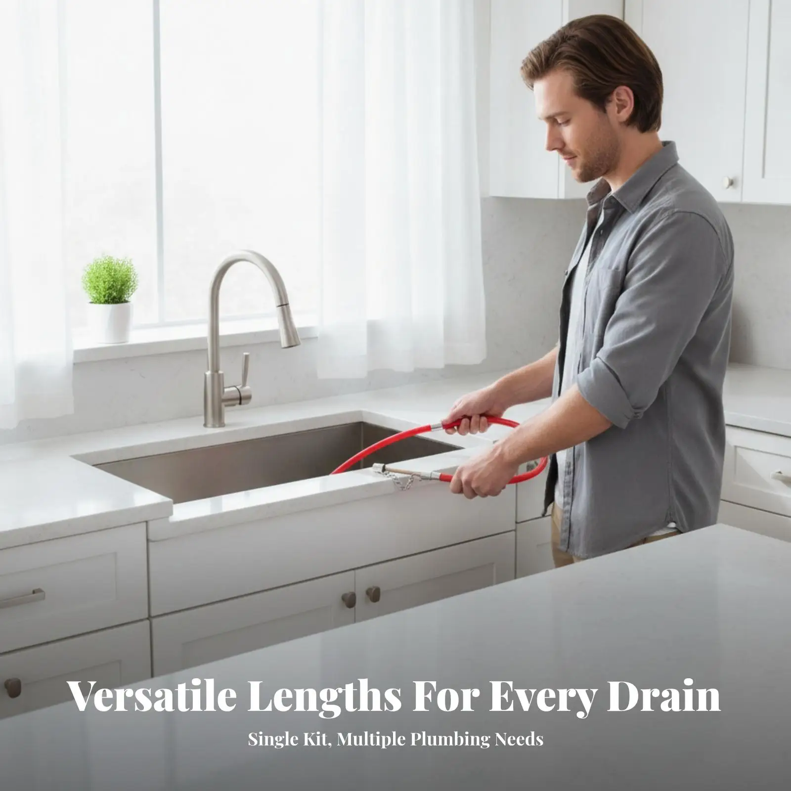 High-Strength Flexible Shaft Sewer Chain | Drill-Compatible Design, Drain-Cleaning Tool with Chain Impact Head, for Kitchen