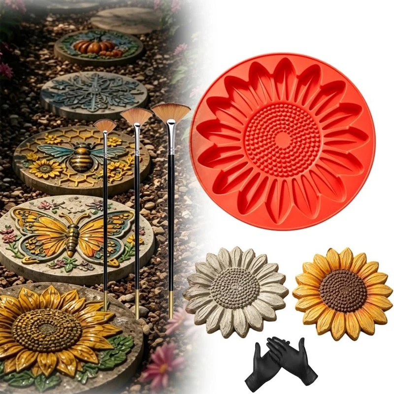 Reusable Sunflower Stepping Stone Mold Sunflower Mold Stepping Stone Mold Cement Sunflower Mold Garden For Home Decoration
