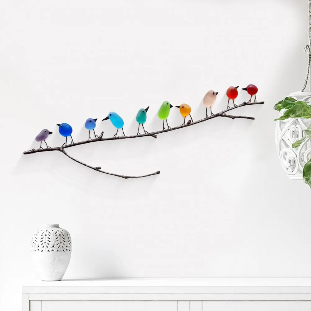 Sea Glass Birds Wall Decor Mini Rainbow Birds on Branch Friendship Symbol Wall Mount Sea Glass Ornament Gift for Friends